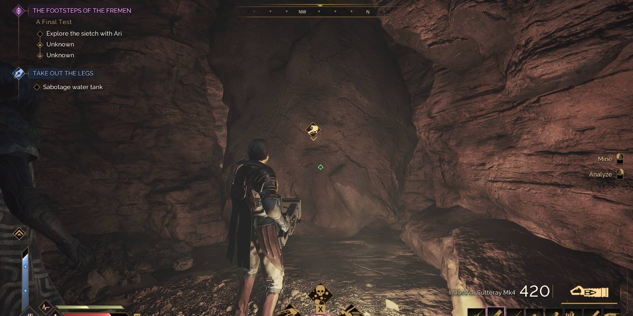 Dune_ Awakening, using the Cutteray to destroy blocked tunnels.